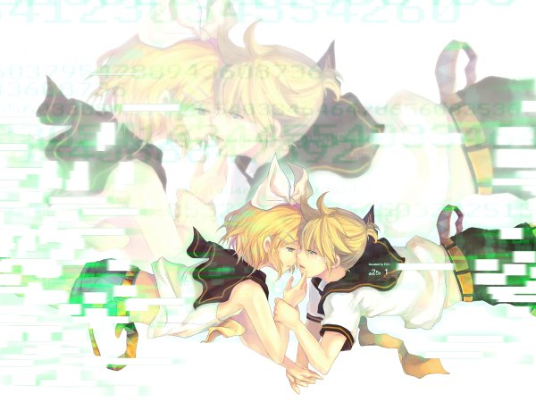 Anime picture 1200x900 with vocaloid kagamine rin kagamine len edopacku fringe short hair open mouth blue eyes blonde hair hair between eyes signed ponytail midriff couple tears holding hands face to face zoom layer sailor collar almost kiss