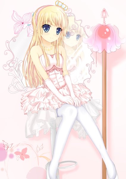 Anime picture 1024x1448 with original feijitian single long hair tall image blue eyes blonde hair girl thighhighs dress gloves white thighhighs hairband crown