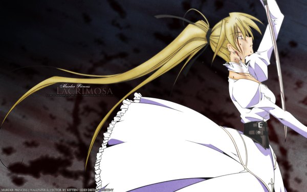 Anime picture 1920x1200 with murder princess highres blonde hair wide image ponytail girl dress weapon sword white dress katana blood