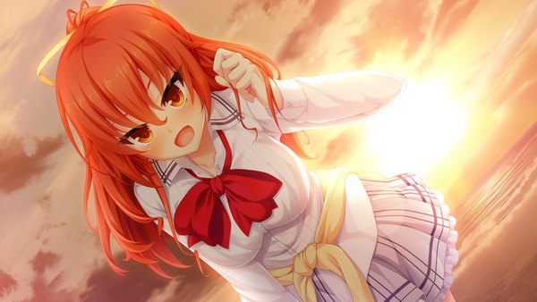 Anime picture 1920x1080 with nora to oujo to noraneko heart yuuki asuhara oozora itsuki single long hair looking at viewer blush fringe highres breasts open mouth hair between eyes wide image large breasts standing payot game cg sky cloud (clouds) outdoors