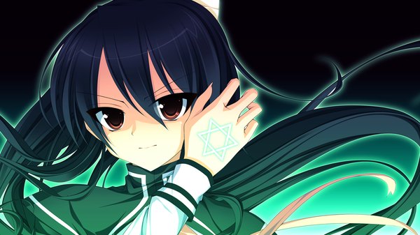 Anime picture 1280x720 with tiny dungeon (game) rosebleu vell sein long hair black hair red eyes wide image game cg girl