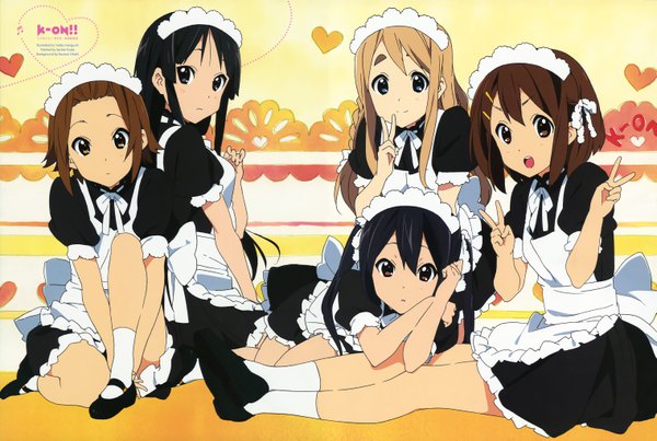 Anime picture 6074x4085 with k-on! kyoto animation animage akiyama mio hirasawa yui nakano azusa kotobuki tsumugi tainaka ritsu horiguchi yukiko long hair looking at viewer blush fringe highres short hair open mouth blue eyes black hair smile hair between eyes