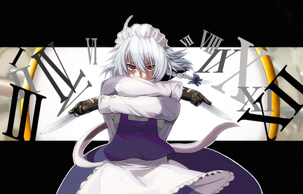 Anime picture 1250x800 with touhou izayoi sakuya maid girl skirt skirt set knife kirusu