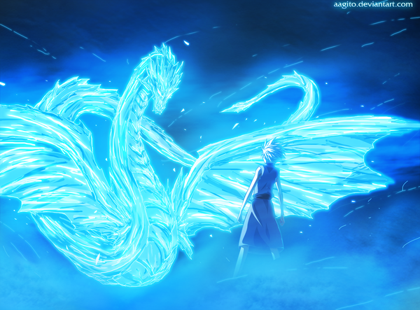 Anime picture 1500x1109 with bleach studio pierrot hitsugaya toushirou aagito single short hair white hair sleeveless coloring magic smoke boy dragon ice