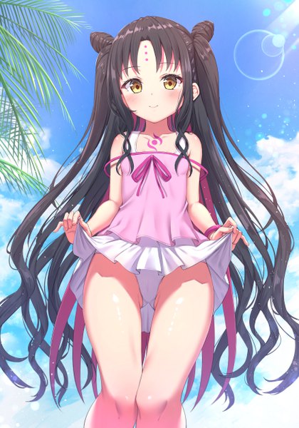 Anime picture 3500x5000 with fate (series) fate/grand order sesshouin kiara sesshouin kiara (swimsuit mooncancer) (fate) sesshouin kiara (lily) xue lu single long hair tall image looking at viewer blush fringe highres light erotic black hair smile standing yellow eyes payot absurdres