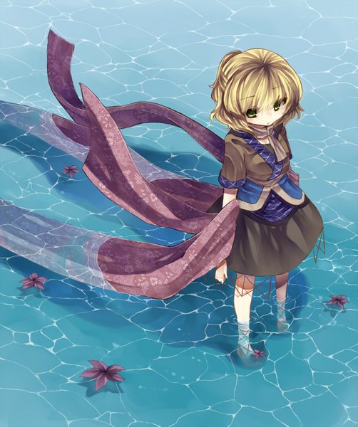 Anime picture 1200x1435 with touhou mizuhashi parsee tepes (artist) single tall image short hair blonde hair standing green eyes half updo girl water