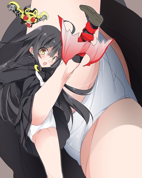 Anime picture 2048x2560 with kantai collection mikazuki destroyer mtu (orewamuzituda) single long hair tall image looking at viewer fringe highres open mouth light erotic black hair standing yellow eyes pantyshot leg lift (legs lift) sailor collar upskirt girl underwear