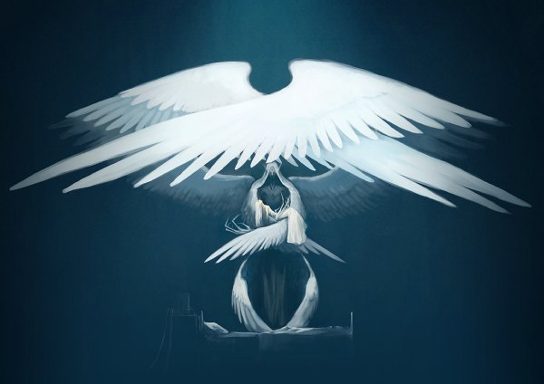 Аниме картинка 1200x848 с оригинальное изображение sawama один (одна) длинные волосы простой фон светлые волосы закрытые глаза ангел девушка крылья кровать