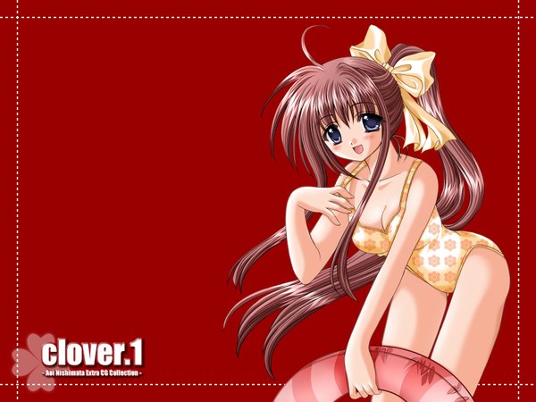 Anime picture 1600x1200 with nishimata aoi red background swimsuit clover (plant) tagme