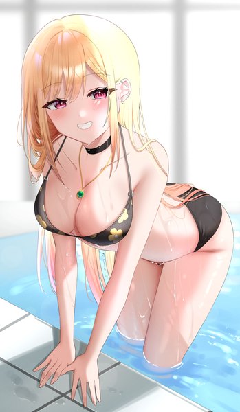 Anime picture 2726x4683 with sono bisque doll wa koi wo suru cloverworks kitagawa marin educk single long hair tall image looking at viewer blush fringe highres breasts light erotic blonde hair smile large breasts indoors blunt bangs pink eyes wet