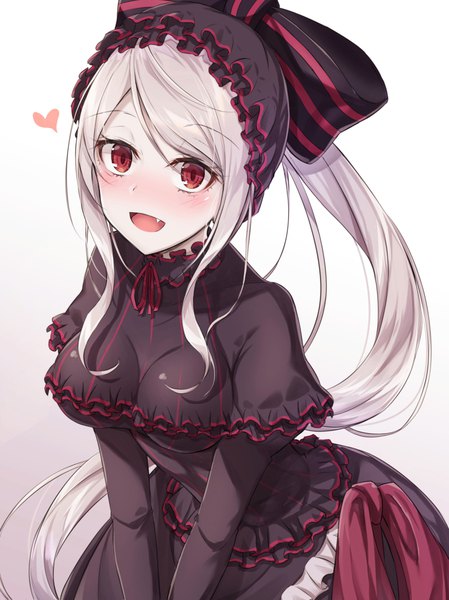 Anime picture 800x1068 with overlord (maruyama) madhouse shalltear bloodfallen akira (been0328) single tall image looking at viewer blush fringe breasts open mouth simple background hair between eyes red eyes standing payot silver hair ponytail long sleeves very long hair