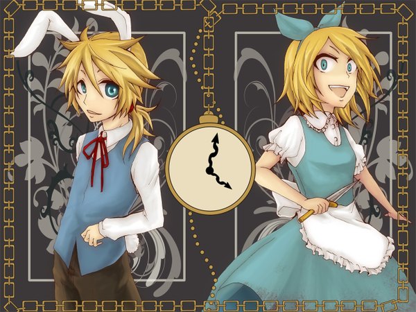 Anime picture 1300x975 with alice in wonderland vocaloid kagamine rin kagamine len alice (alice in wonderland) girl