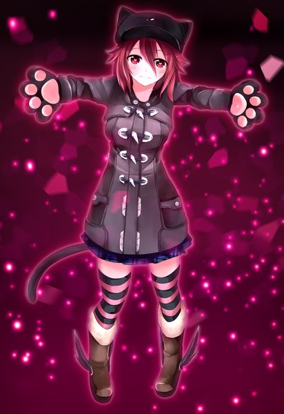 Anime picture 1320x1920 with phantasy star phantasy star online 2 original sega akahana (alphablob) alphablob single tall image looking at viewer blush fringe short hair hair between eyes animal ears pink hair full body tail animal tail pleated skirt pink eyes