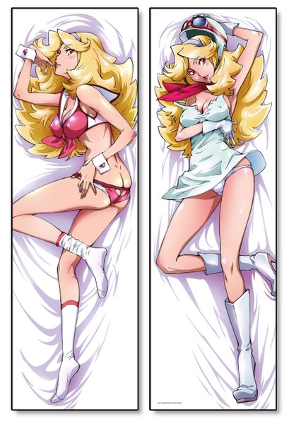 Anime picture 1819x2669 with space dandy studio bones honey (space dandy) tagme (artist) long hair tall image blush highres light erotic blonde hair red eyes looking away full body ass nail polish profile erect nipples hand on hip finger to mouth covered nipples