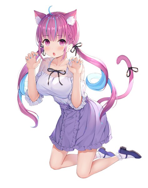 Anime picture 4400x5586 with virtual youtuber hololive minato aqua hokori sakuni single long hair tall image looking at viewer blush fringe highres breasts open mouth simple background large breasts white background twintails animal ears payot pink hair