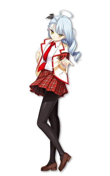 Anime picture 716x1146 with love of renai koutei of love! inaho gi hikari piyodera mucha single long hair tall image looking at viewer blush simple background white background yellow eyes silver hair ahoge girl skirt uniform hair ornament school uniform shirt necktie