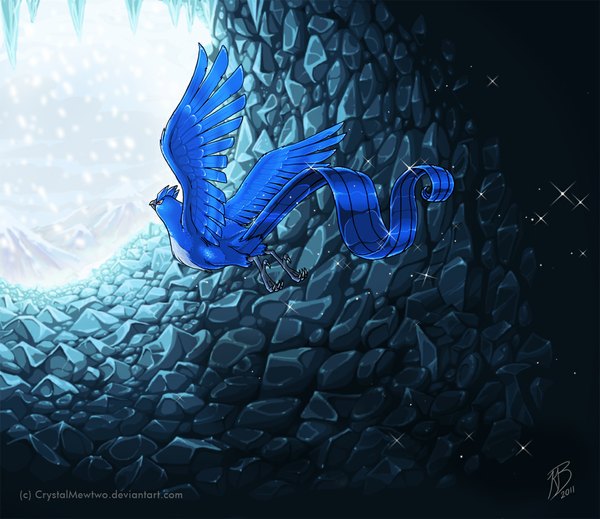 Anime picture 1094x947 with pokemon nintendo articuno sparkle snowing winter snow mountain gen 1 pokemon animal bird (birds) pokemon (creature)