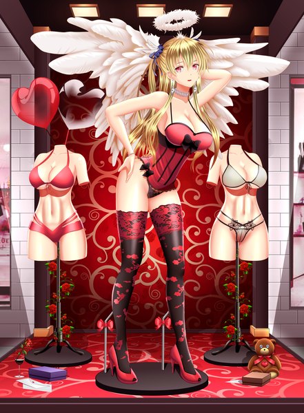 Anime picture 3500x4765 with eiyuu densetsu original alisa reinford brayan aguilar single long hair tall image looking at viewer fringe highres breasts light erotic blonde hair hair between eyes red eyes large breasts payot absurdres cleavage full body