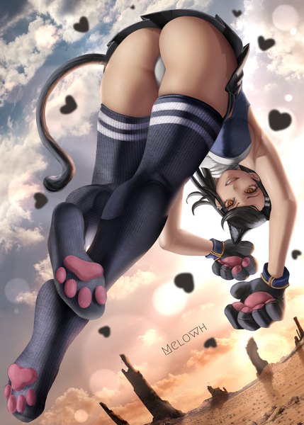 Anime picture 2500x3500 with ijiranaide nagatoro-san nagatoro hayase melowh single long hair tall image looking at viewer fringe highres breasts light erotic black hair smile large breasts brown eyes animal ears sky cloud (clouds) full body ass