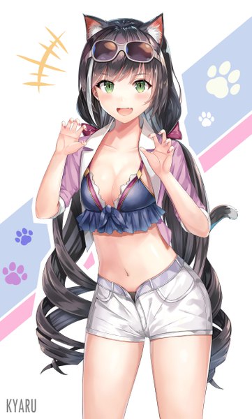 Anime picture 3011x5000 with princess connect! re:dive princess connect! karyl (princess connect!) jasony single long hair tall image looking at viewer blush fringe highres breasts open mouth black hair smile twintails green eyes animal ears payot absurdres