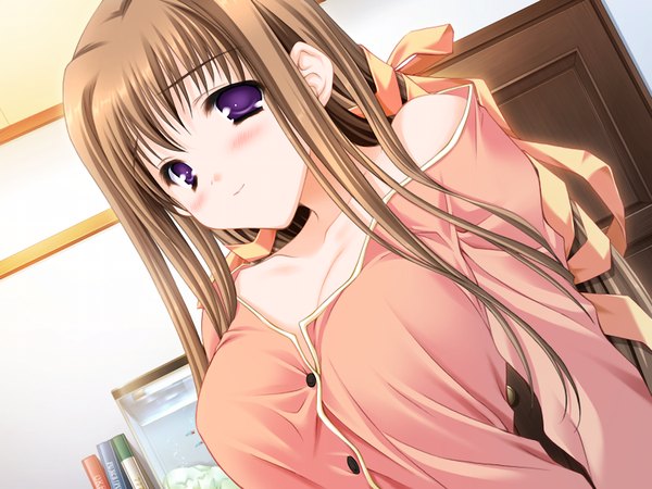 Anime picture 1024x768 with nursery rhyme brown hair purple eyes game cg girl