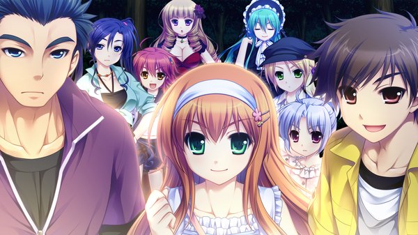 Anime picture 1920x1080 with & - sora no mukou de sakimasu you ni haruki urara tsukasa mahori honoue maki renjou yae kusui riko koorihama juri saeki hokuto highres open mouth blue eyes black hair blonde hair smile red eyes brown hair wide image purple eyes multiple girls green eyes