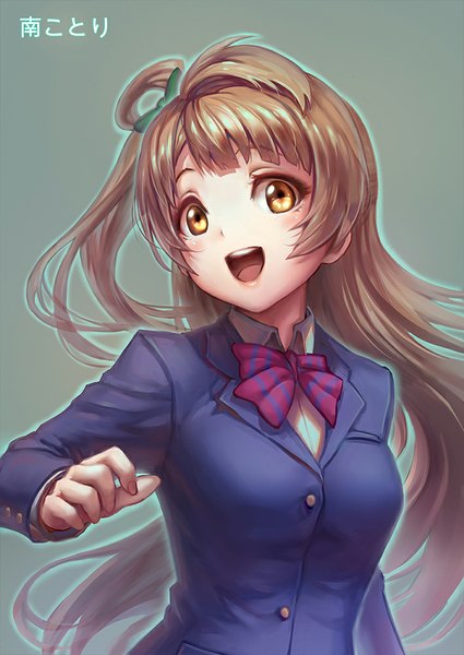 Anime picture 708x1000 with love live! school idol project sunrise (studio) love live! minami kotori haoni single long hair tall image looking at viewer open mouth brown hair brown eyes one side up girl uniform school uniform bowtie