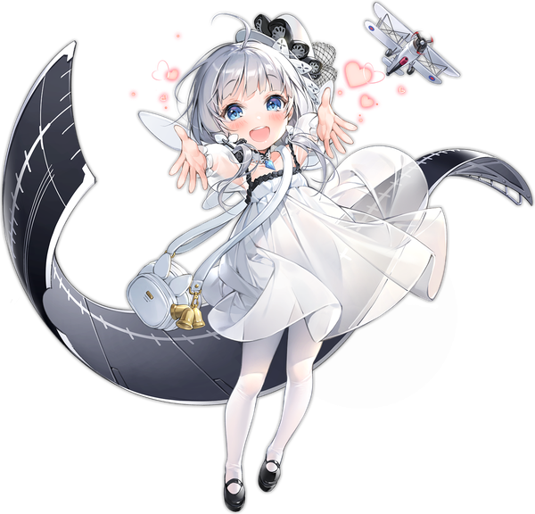 Anime picture 1400x1346 with azur lane illustrious (azur lane) little illustrious (azur lane) liyu li single long hair looking at viewer blush fringe open mouth blue eyes smile standing silver hair full body ahoge :d official art loli happy