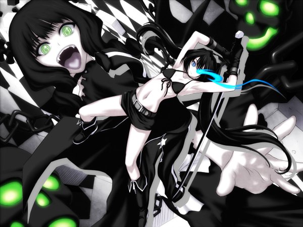 Anime picture 1280x960 with black rock shooter black rock shooter (character) dead master iga tomoteru scar sword