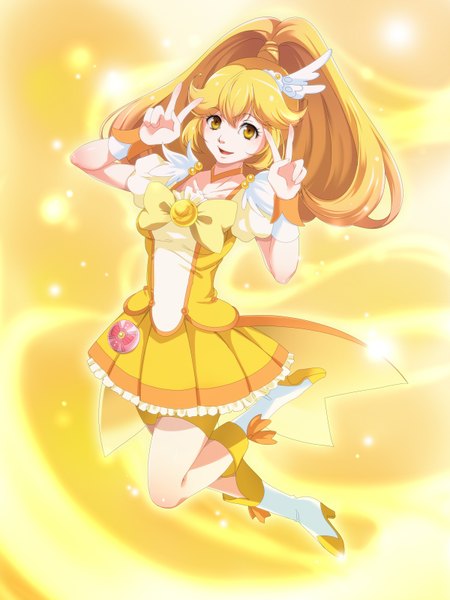 Anime picture 1200x1600 with precure smile precure! toei animation kise yayoi cure peace nakoshe single long hair tall image blonde hair yellow eyes ponytail victory girl dress