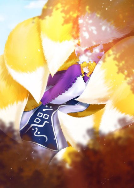 Anime picture 1065x1500 with touhou yakumo ran tall image blonde hair japanese clothes fox ears fox tail girl hat