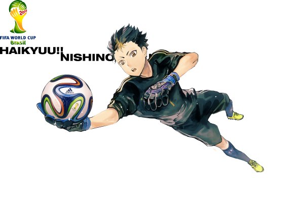 Anime picture 1200x800 with haikyuu!! production i.g adidas world cup 2014 fifa world cup nishinoya yuu zis (artist) single short hair open mouth black hair simple background white background brown eyes looking away multicolored hair two-tone hair streaked hair copyright name character names