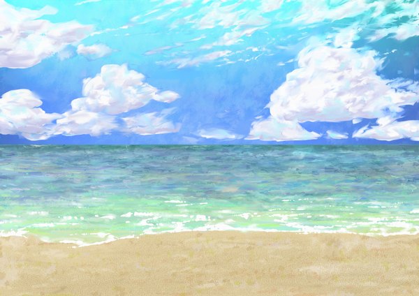 イラスト 3507x2480 と オリジナル kisuzu highres absurdres 空 cloud (clouds) ビーチ no people landscape summer 水 海