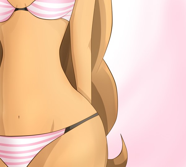 Anime picture 2000x1800 with ladyselph (artist) single long hair highres light erotic simple background brown hair midriff headless girl navel underwear panties