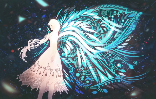 Anime picture 1995x1260 with original bounin single long hair highres looking away white hair profile surreal girl dress wings
