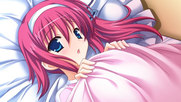 Anime picture 1024x576 with love-bride eve single long hair open mouth blue eyes wide image game cg red hair girl
