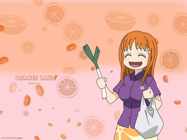 Anime picture 1600x1200 with bleach studio pierrot inoue orihime orange background leek