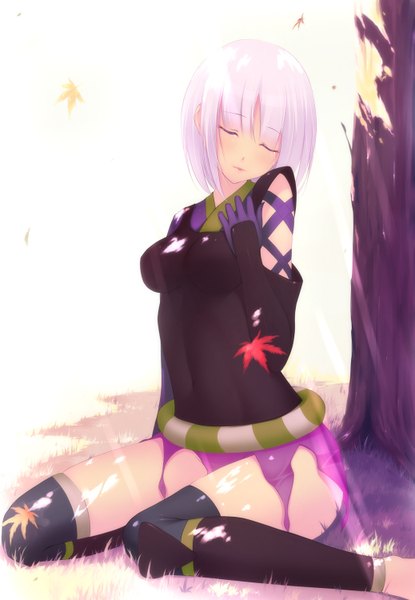 Anime picture 1037x1500 with katanagatari white fox togame shokuyou mogura single tall image short hair sitting white hair eyes closed girl