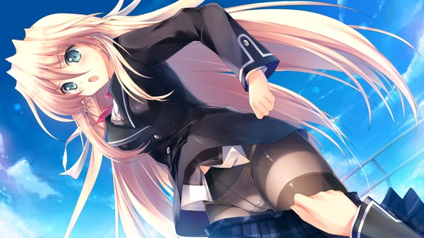 Anime picture 1280x720 with love 2 quad (game) ermalit de blanchefort naruse hirofumi long hair open mouth blue eyes light erotic blonde hair wide image game cg pantyshot girl