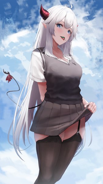 Anime picture 2021x3594 with virtual youtuber vshojo vei (vtuber) wanne single long hair tall image blush fringe highres breasts open mouth blue eyes standing holding looking away sky cloud (clouds) ahoge white hair