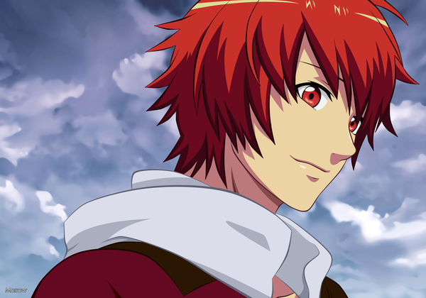 Anime picture 2400x1680 with uta no prince-sama a-1 pictures ittoki otoya morrow single highres short hair smile red eyes sky cloud (clouds) red hair portrait face vector boy