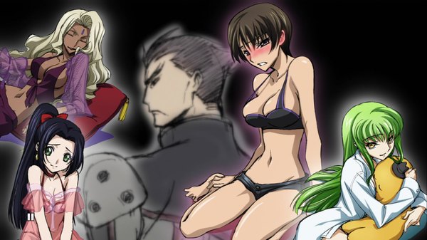 Anime picture 1920x1080 with code geass sunrise (studio) c.c. sumeragi kaguya highres light erotic wide image multiple girls girl boy 4 girls