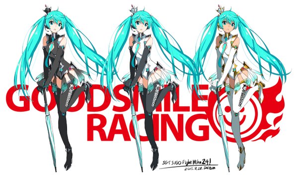 Anime picture 1378x818 with vocaloid goodsmile racing hatsune miku racing miku racing miku (2013) saitom single long hair highres open mouth wide image twintails bare shoulders aqua eyes aqua hair dark skin pale skin leg lift (legs lift) closed umbrella girl