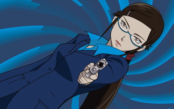 Anime picture 1920x1200 with darker than black studio bones kirihara misaki highres wide image blue background girl gun
