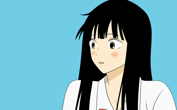 Anime picture 2560x1600 with kimi ni todoke production i.g kuronuma sawako highres black hair wide image vector aqua background