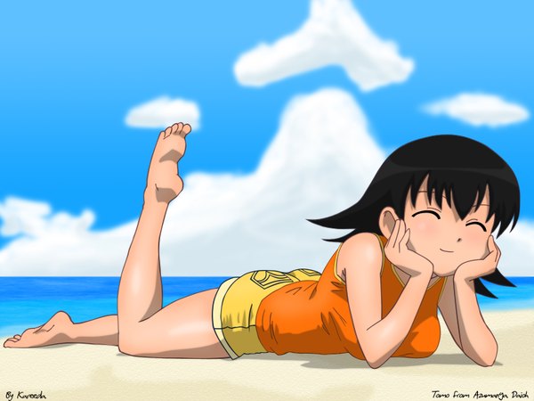 Anime picture 1600x1200 with azumanga daioh j.c. staff takino tomo barefoot girl