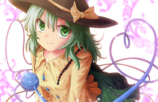 Anime picture 2040x1320 with touhou komeiji koishi freeze-ex single long hair looking at viewer highres smile green eyes green hair heart of string girl dress hat heart eyeball