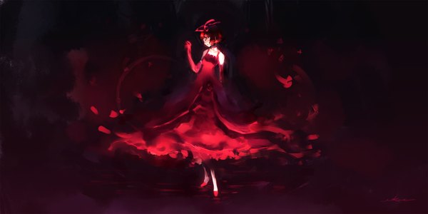 Anime picture 1500x750 with idolmaster idolmaster (classic) amami haruka ekao short hair wide image bare shoulders red hair eyes closed dress gloves bow hair bow elbow gloves