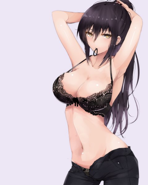 Anime picture 4443x5568 with idolmaster idolmaster shiny colors shirase sakuya ryuu. single long hair tall image looking at viewer blush fringe highres breasts light erotic black hair simple background hair between eyes large breasts holding yellow eyes payot