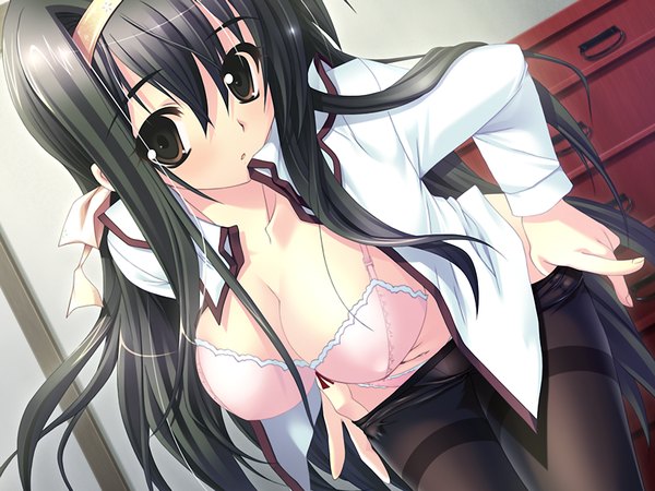Anime picture 1200x900 with breasts light erotic black hair brown eyes game cg girl
